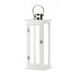 Large white candle lantern with silver metal top