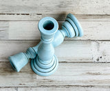 Coastal light blue wooden candlesticks