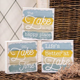 Rustic 'On Lake Time' wooden shiplap box sign