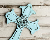 Light blue hand-painted wood wall cross