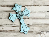 Light blue hand-painted wood wall cross