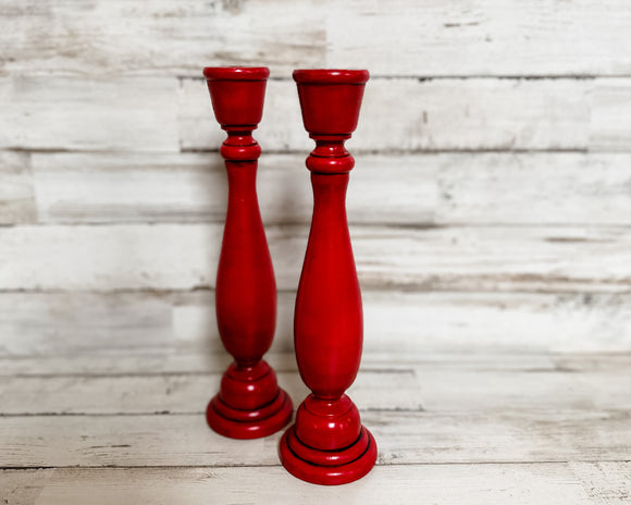 Hand-painted red candlesticks, Wooden candle holders, JaBella Designs