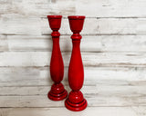 Hand-painted red candlesticks, Wooden candle holders, JaBella Designs