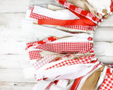 Buffalo check, Red, Tan, Brown, White, Fabric banner, Handmade banners, Red and white, Country farmhouse decor, Country party decor, Party decorations, Backdrop banner, Banners for photoshoots