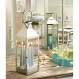 Small silver metal candle lantern decor