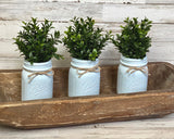 Spa blue hand-painted glass mason jars