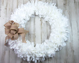 White shabby farmhouse rag-tie fabric wreath