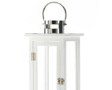 White Lanterns, White Candle Lantern, White, Silver, Wooden, Glass, Metal, Tall Lantern, Coastal Living, Modern Farmhouse, JaBella Designs, Fixer Upper Style, Home Decor, Murfreesboro