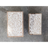 Whitewashed carved mango wood box set