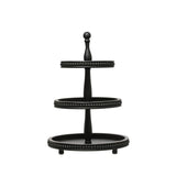 Round decorative black wood tiered tray