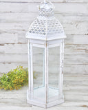 Ornate distressed shabby white candle lantern