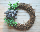 Black buffalo check grapevine wreath