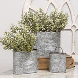 Set of galvanized metal oval planters