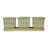 Square green ceramic planter display