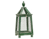 Green distressed lantern, Lantern with chicken wire, Painted candle holder lantern, Decorative garden decor, Country farmhouse decor, Fireplace mantel decorations, JaBella Designs, Shopify