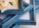 Custom hand-painted coastal blue vintage wooden wall hanging gallery picture frame set, Navy blue photo frames, Wooden frames for gallery wall, Dark blue frames, Coastal living decor
