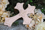 Shabby pink & gold wooden wall cross