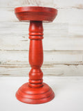 Country red wooden pillar candle holder