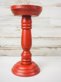 Red hand-painted wood pillar candle holder