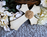 Small hand-painted antique white & burlap wall cross