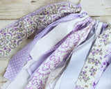 Fabric Garland, Fabric Banner, Lavender, Purple, White, Floral, Polka Dot, Ribbon, Party Decorations, Nursery Decor, Shabby Chic, Cottage Style, Spring Decor, Summer Decor, Baby Shower Decor, Party Supplies, JaBella Designs, Etsy, Handmade