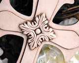 Blush pink vintage style embellished wooden wall cross for the Christian home