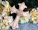 Shabby farmhouse chic blush pink ornate nursery wall cross decor