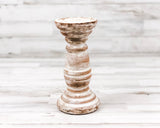 Whitewashed wooden pillar candle holder