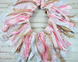 Shabby pink & burlap handmade fabric banner