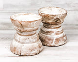 Short whitewashed pillar candle holder set