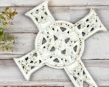 Ornate worn white cross, Wrought iron cross, Wall hanging cross, Shabby chic home decor, Fixer Upper style decor, JaBella Designs, Vintage Farmhouse Finds, Ballard Designs, Murfreesboro