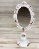Chippy distressed white ornate pedestal mirror