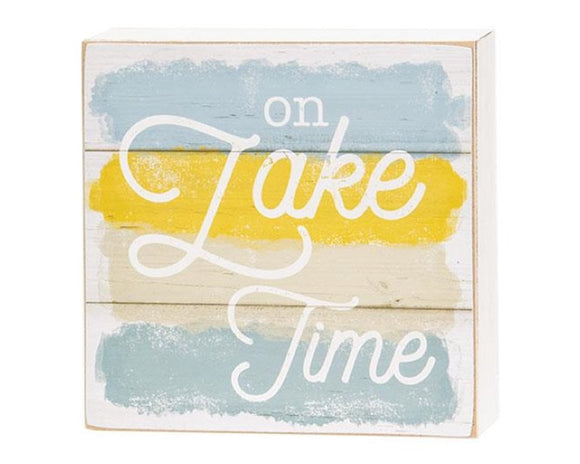 Rustic 'On Lake Time' wooden shiplap box sign