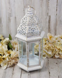 Distressed white large lantern, White ornate, Shabby chic, Gold, White, Candle decor, Candle lanterns, Lighting, Party decorations, Wedding decorations, JaBella Designs