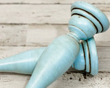 Robin's egg blue vintage style wooden candlesticks, JaBella Designs, Fixer Upper style