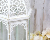 Lantern, Lanterns, Ornate, White, Gold, Distressed, Farmhouse, Shabby Chic, Cottage Style, Lighting, Candle Lanterns, Home Decor, JaBella Designs