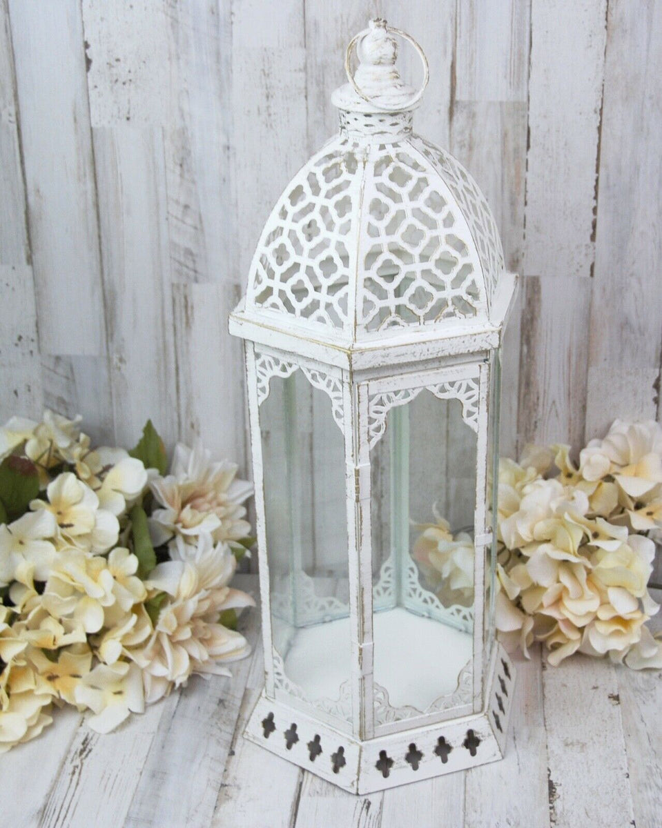 LED Vintage Decorative Distressed White Lantern - Manchester