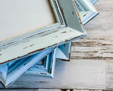 Spa blue and brown distressed picture frame set