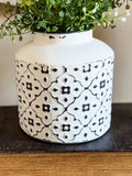 Short black & white vintage patterned vase