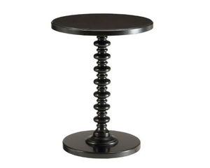 Optimize your space and add some charm to your room with this black solid wood round end table. Offering a nice color combination, the top of this solid wood table is black, while the base compliments it nicely in black. Side tables are a great way to flank your sofa, use as an accent next to your favorite chair, or can even be used bedside. This versatile table is a great accent for most any room.&nbsp;

Materials:
Wood

Dimensions:
17" wide x 17" deep x 22" high