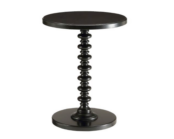 Optimize your space and add some charm to your room with this black solid wood round end table. Offering a nice color combination, the top of this solid wood table is black, while the base compliments it nicely in black. Side tables are a great way to flank your sofa, use as an accent next to your favorite chair, or can even be used bedside. This versatile table is a great accent for most any room. 

Materials:
Wood

Dimensions:
17