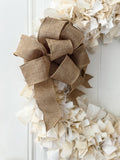 Handmade ivory fabric rag-tie farmhouse wreath
