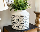 Short black & white vintage patterned vase