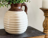 Small brown pitcher with ribbed crackle glaze