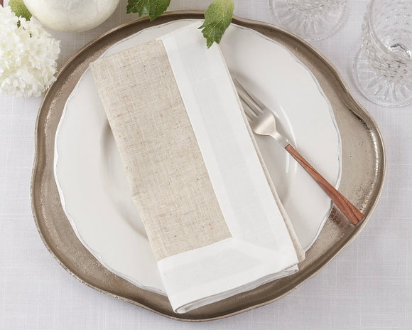Neutral beige cloth napkin with white border