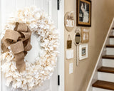 Handmade ivory fabric rag-tie farmhouse wreath