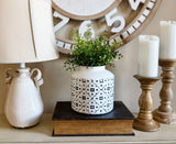Short black & white vintage patterned vase