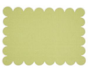 Apple green scalloped hem dining table placemat

These lovely placemats are perfect for your country farmhouse dining area. Each placemat features a scalloped edge with a white hem along the border. These are a stylish way to romanticize the ordinary.&nbsp;

These placemats are sold individually or in sets of four.

Materials:
Cotton blend

Dimensions:
14" high x 20" wide

Care:
Machine washable