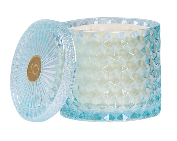 'Azure Sands' candle 

Bask in the essence of a sun-drenched escape. Azure Sands opens with a burst of sugared citrus and juicy tropical fruits, layered over blooming blue jasmine. It's an energizing yet calming scent ”like walking barefoot along the coast with warm breeze and salt in the air.