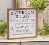 Wooden 'Bathroom Rules' framed wall sign